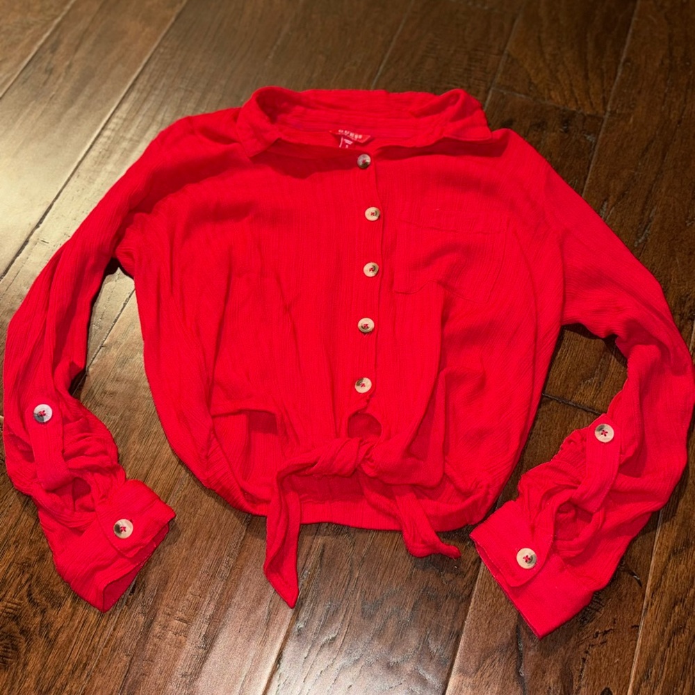 NWOT Guess Women’s Red Button Down Crop Shirt Size S